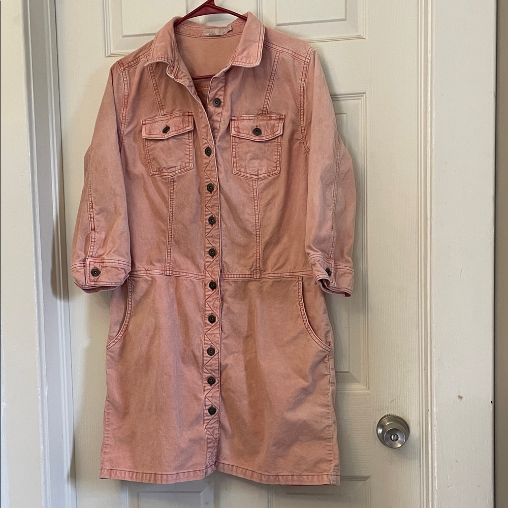 Prana Pink Button-Up Midi Shirt-Dress